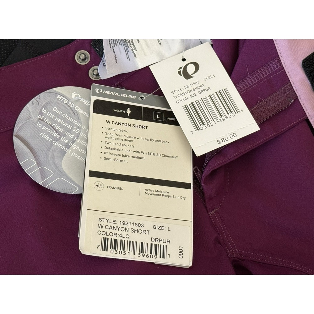 NWT Pearl Izumi Canyon Cycling Shorts Women's L Purple 8.5" Inseam Padded Liner - Picture 8 of 16